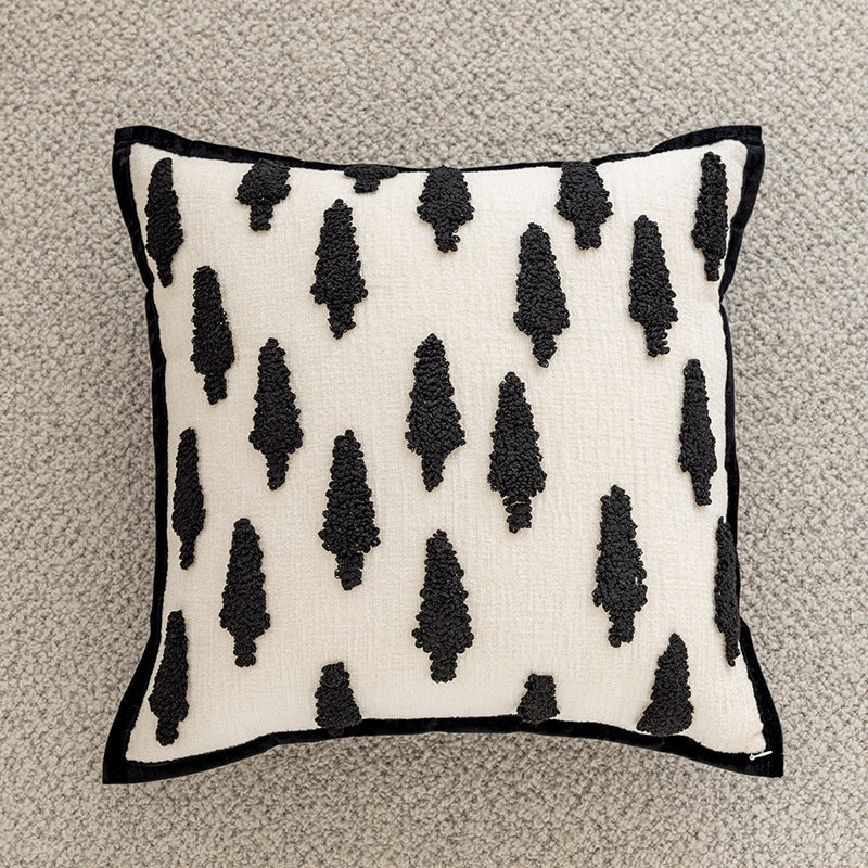 Throw Pillow Cover Hand-Tufted Squiggle Embroidery Hidden Zipper