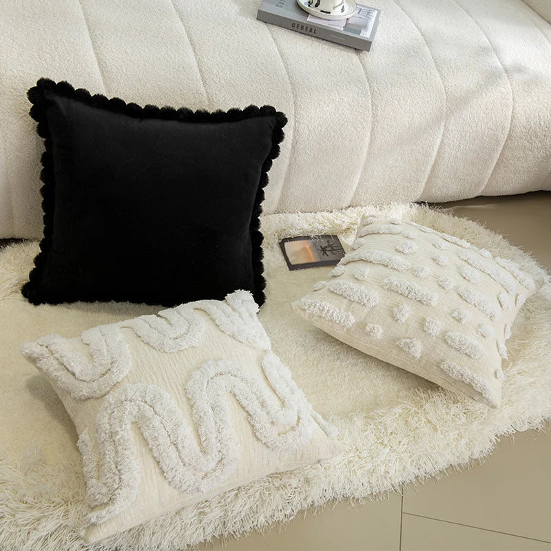 Throw Pillow Cover Handloom Cotton Knotted Fringe Concealed Zipper
