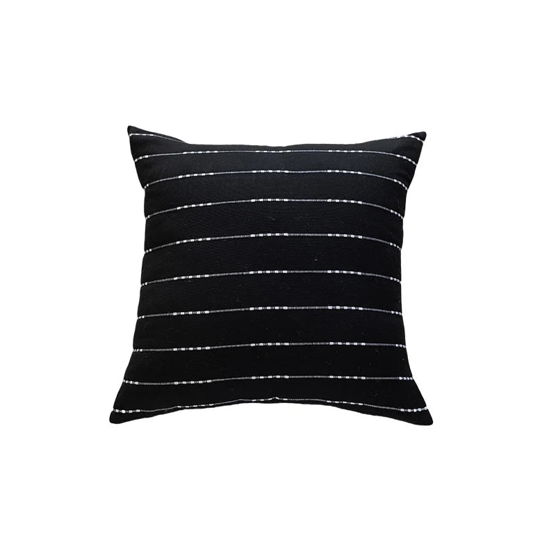 Throw Pillow Cover Handwoven Cotton-Blend Embroidered Stripes
