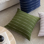 Throw Pillow Cover Handwoven Cotton-Blend Embroidered Stripes