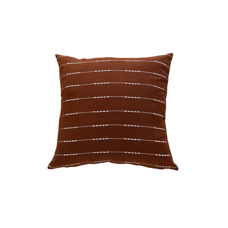 Throw Pillow Cover Handwoven Cotton-Blend Embroidered Stripes