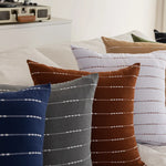 Throw Pillow Cover Handwoven Cotton-Blend Embroidered Stripes