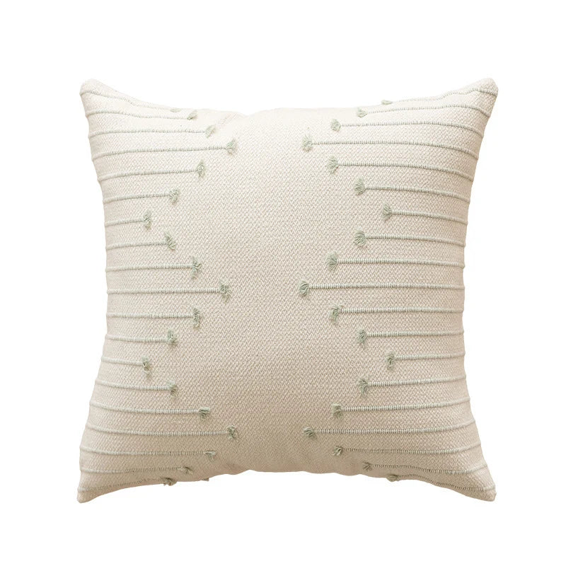 Throw Pillow Cover Handwoven Cotton-Blend Tufted Embroidery Hidden Zipper
