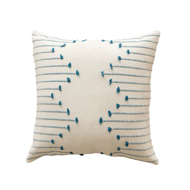 Throw Pillow Cover Handwoven Cotton-Blend Tufted Embroidery Hidden Zipper