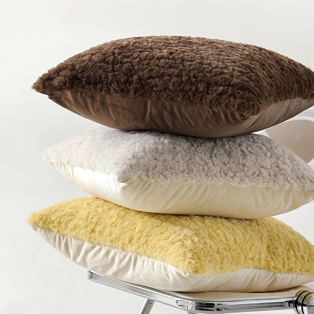 Throw Pillow Cover High-Pile Faux Lambskin & Concealed Zipper