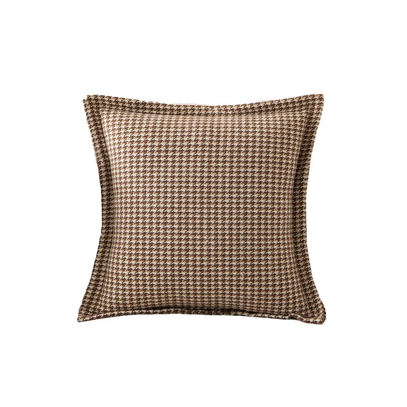Throw Pillow Cover Houndstooth Jacquard Piped Edge & Concealed Zipper