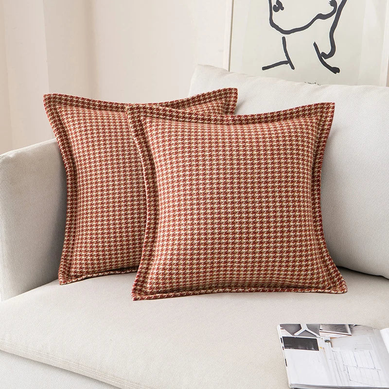 Throw Pillow Cover Houndstooth Jacquard Piped Edge & Concealed Zipper