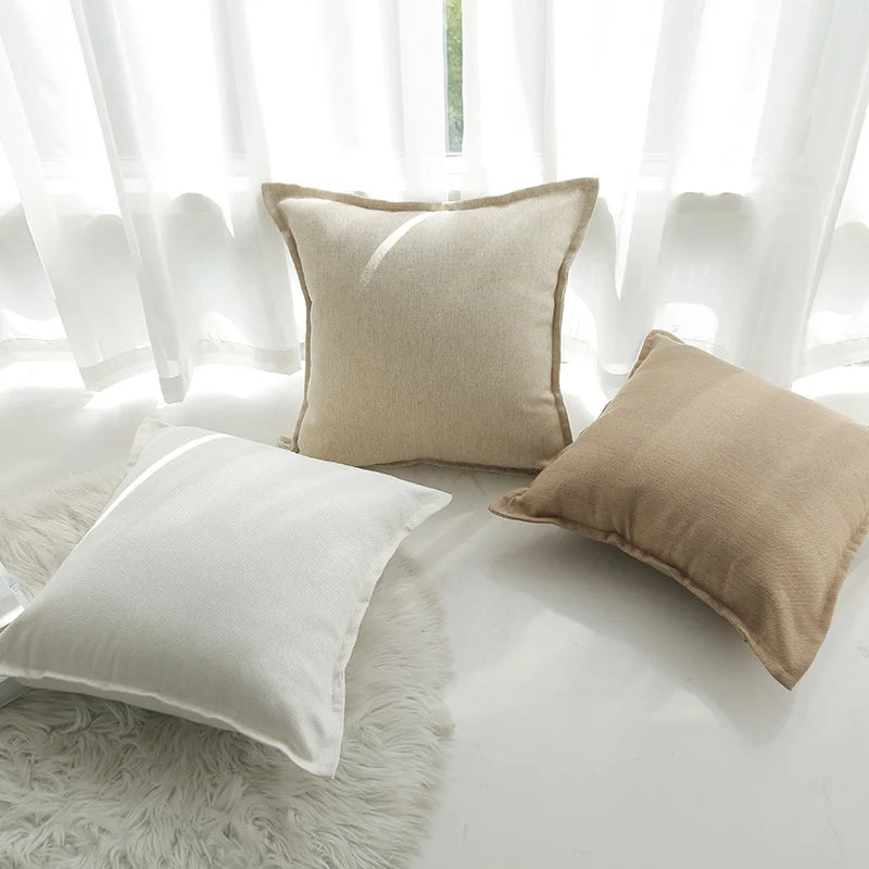 Throw Pillow Cover Linen-Blend Piped Edge & Hidden Zipper