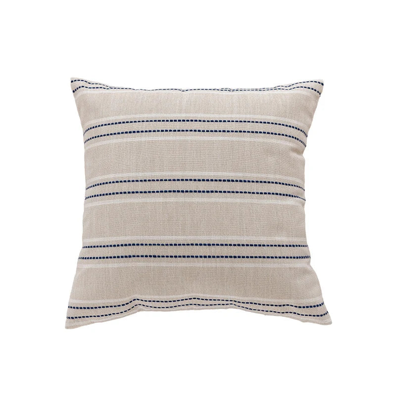 Throw Pillow Cover Linen-Blend Textured Stripes Hidden Zipper