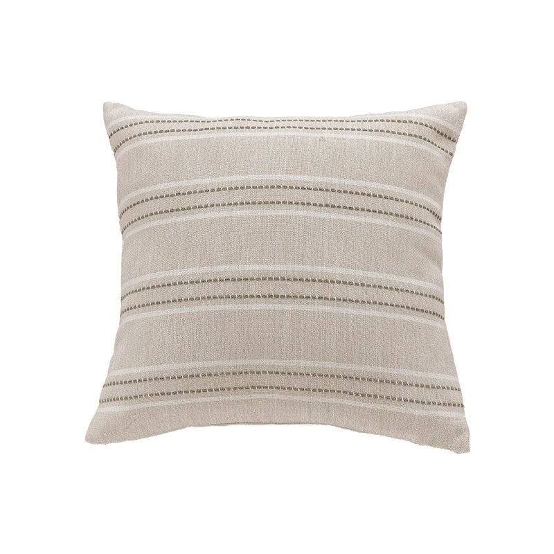 Throw Pillow Cover Linen-Blend Textured Stripes Hidden Zipper