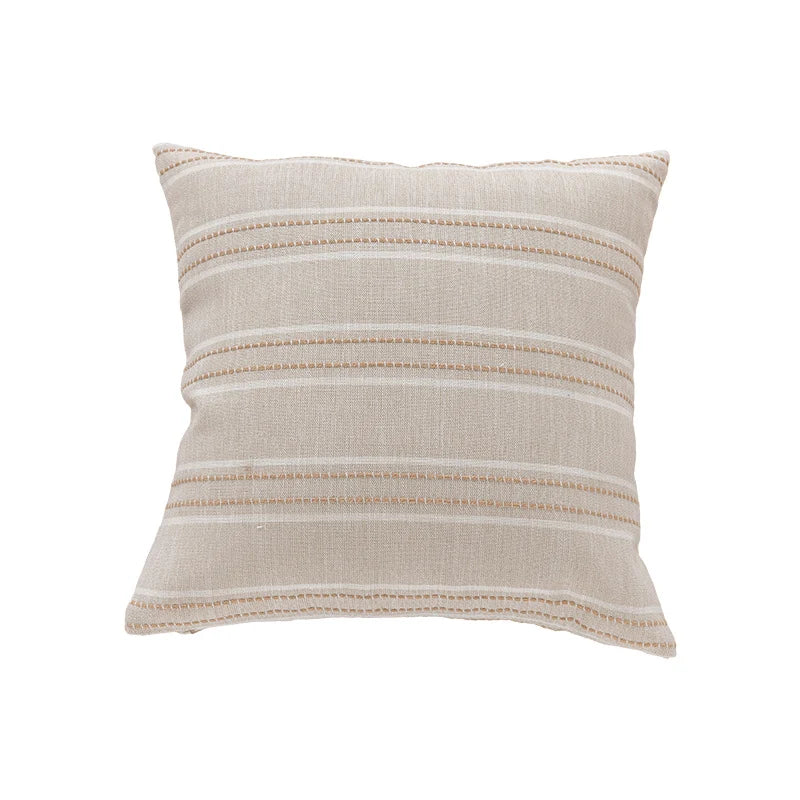Throw Pillow Cover Linen-Blend Textured Stripes Hidden Zipper