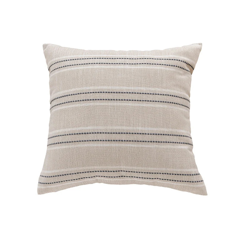 Throw Pillow Cover Linen-Blend Textured Stripes Hidden Zipper