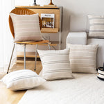 Throw Pillow Cover Linen-Blend Textured Stripes Hidden Zipper