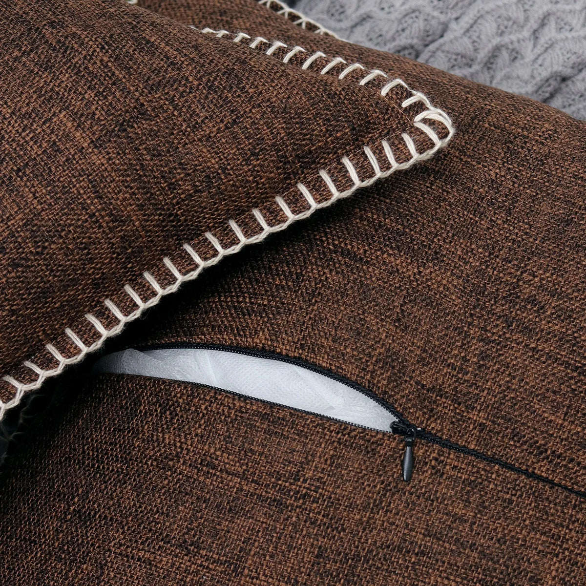 Throw Pillow Cover Linen-Blend Whipstitch & Invisible Zipper