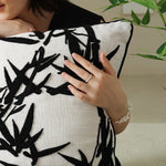 Throw Pillow Cover Linen-Look Embroidered Bamboo 18x18in