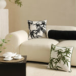 Throw Pillow Cover Linen-Look Embroidered Bamboo 18x18in