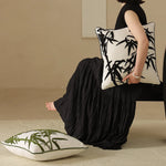 Throw Pillow Cover Linen-Look Embroidered Bamboo 18x18in