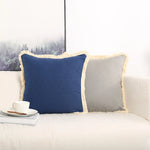 Throw Pillow Cover Linen-Texture Brush Fringe Hidden Zipper
