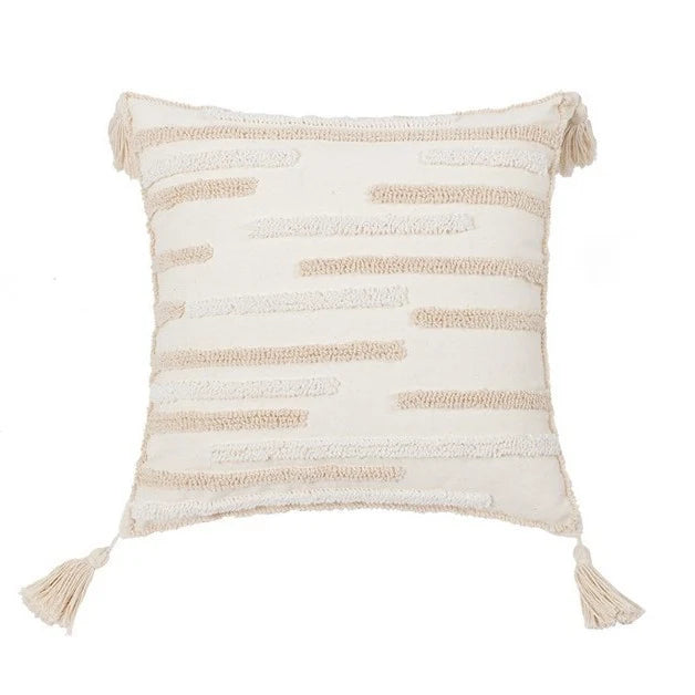Throw Pillow Cover Loop-Embroidered Hand-Tied Tassels Hidden Zipper