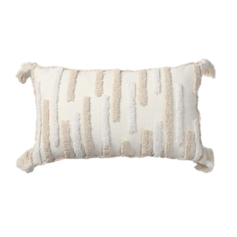 Throw Pillow Cover Loop-Embroidered Hand-Tied Tassels Hidden Zipper