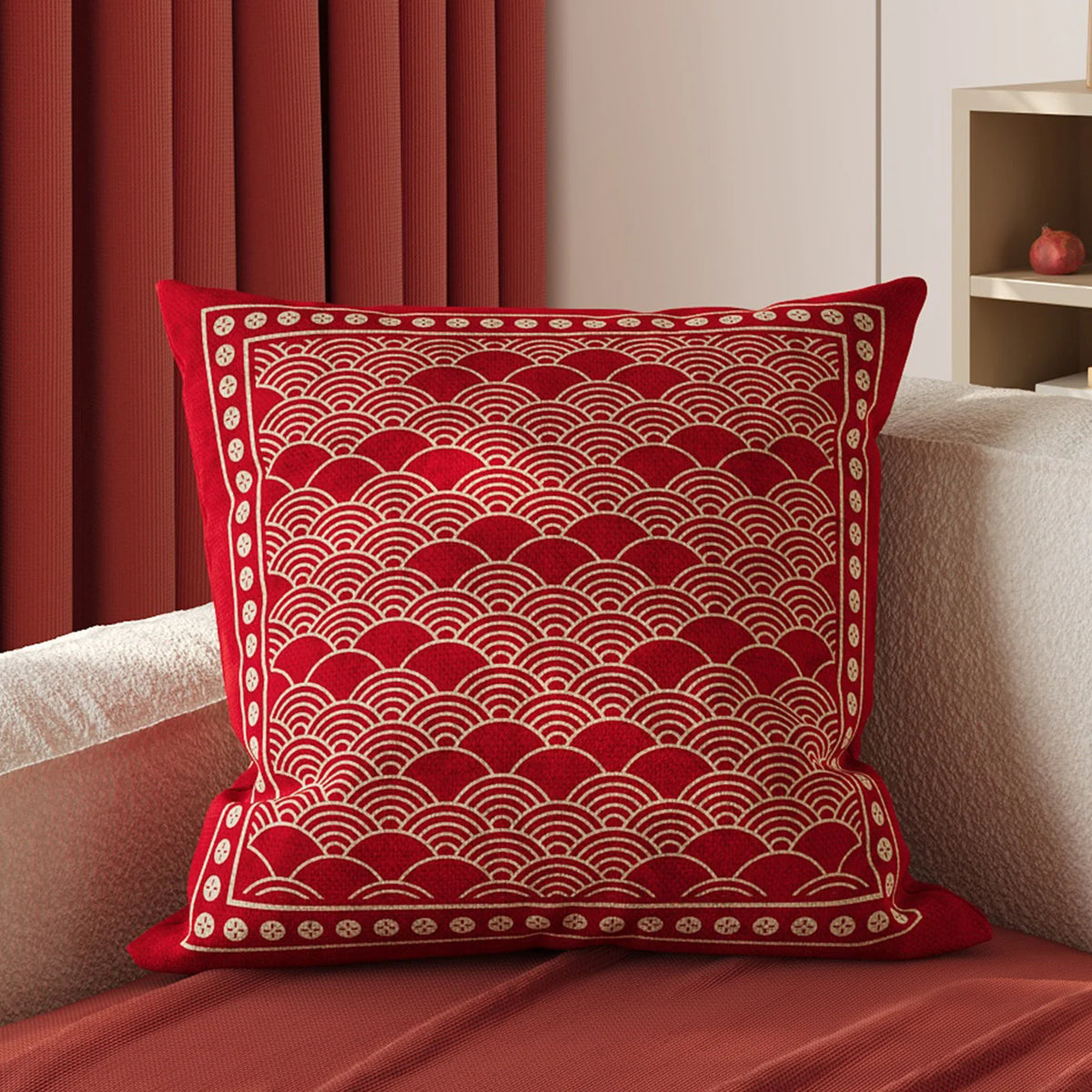 Throw Pillow Cover Metallic Embroidery Hidden Zipper Piped Edges