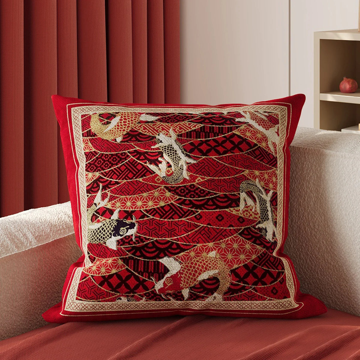 Throw Pillow Cover Metallic Embroidery Hidden Zipper Piped Edges