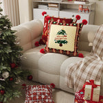 Throw Pillow Cover Plaid Pom-Pom Machine-Washable Hidden Zipper