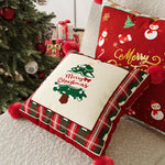 Throw Pillow Cover Plaid Pom-Pom Machine-Washable Hidden Zipper