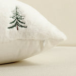 Throw Pillow Cover Plush Faux Fur Embroidered Evergreen Pattern