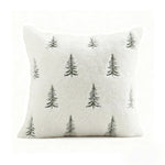 Throw Pillow Cover Plush Faux Fur Embroidered Evergreen Pattern