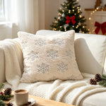 Throw Pillow Cover Plush Faux Fur Embroidered Evergreen Pattern