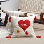 Throw Pillow Cover Plush Heart Applique & Tassel Corners
