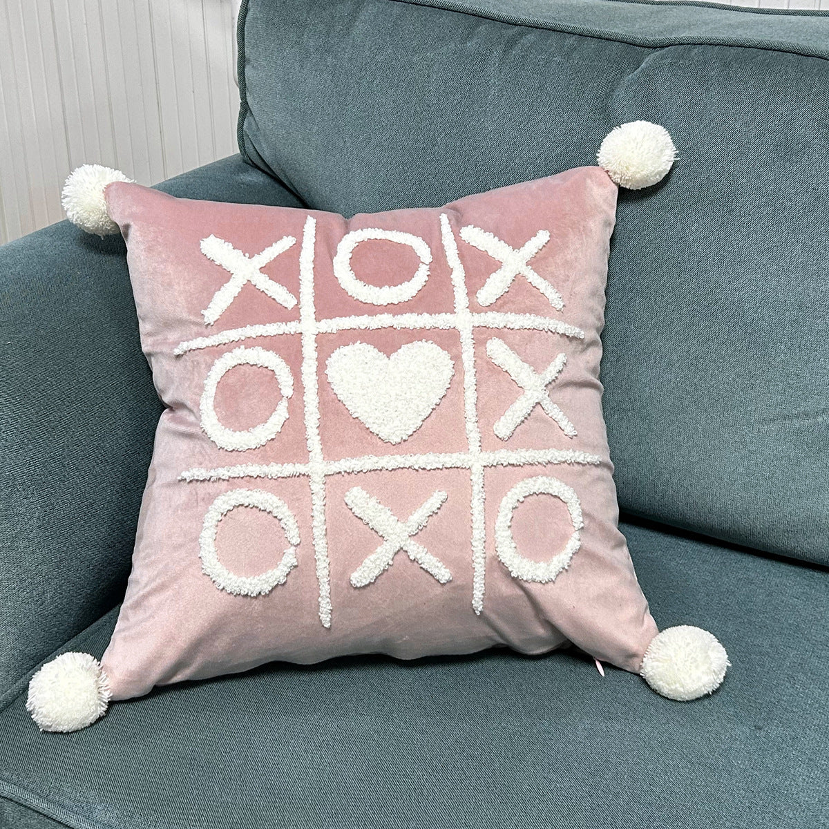Throw Pillow Cover Plush Heart Applique & Tassel Corners