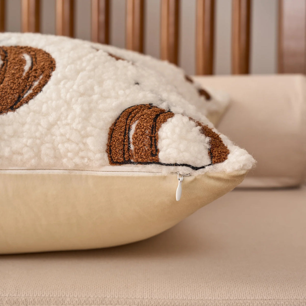 Throw Pillow Cover Plush Sherpa Embroidered Pumpkin Removable Machine Washable