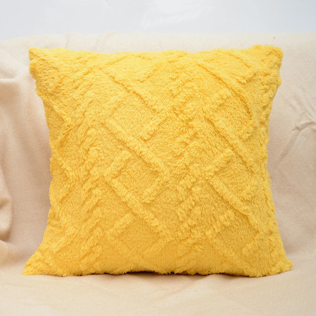 Throw Pillow Cover Plush Sherpa Geometric Tufting
