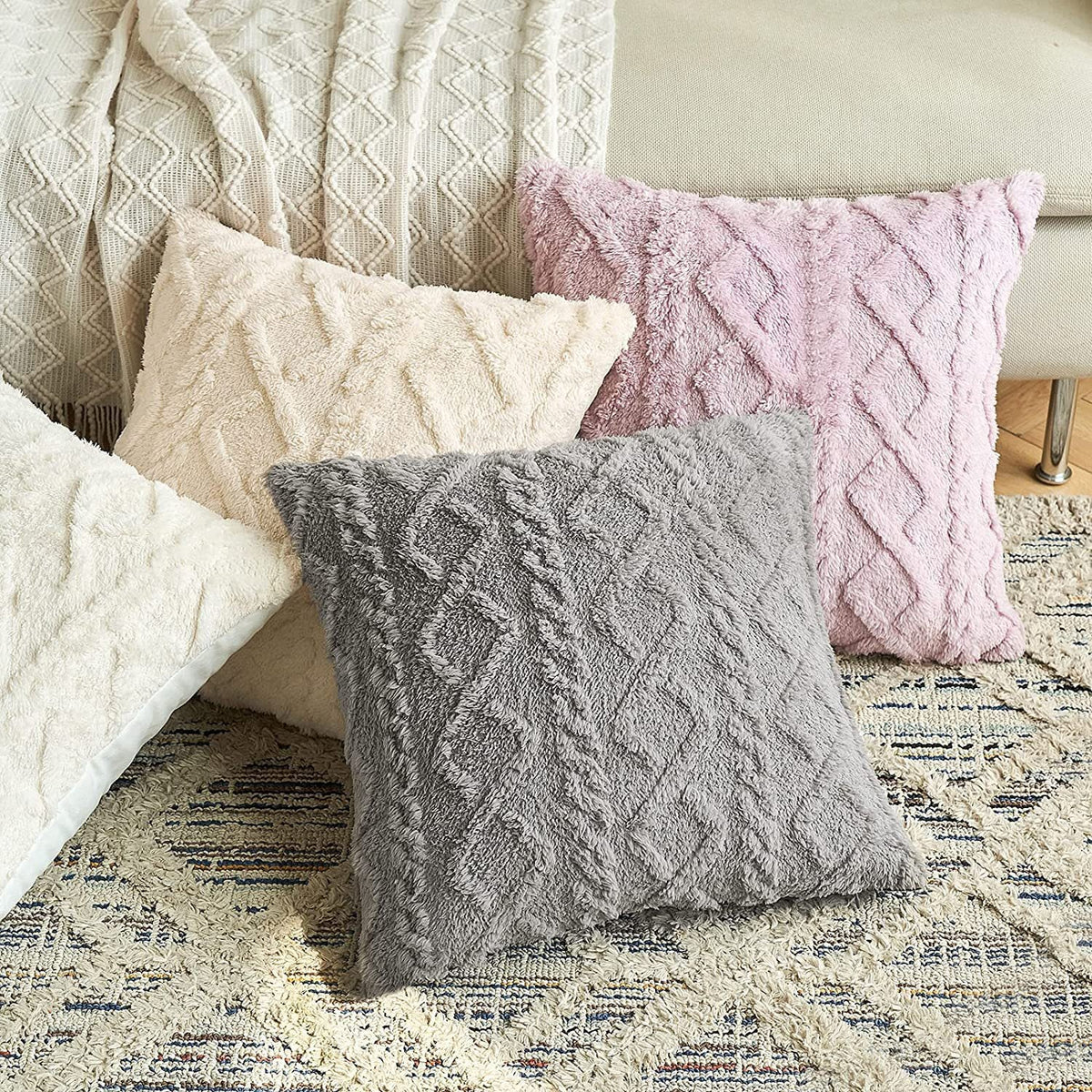 Throw Pillow Cover Plush Sherpa Geometric Tufting