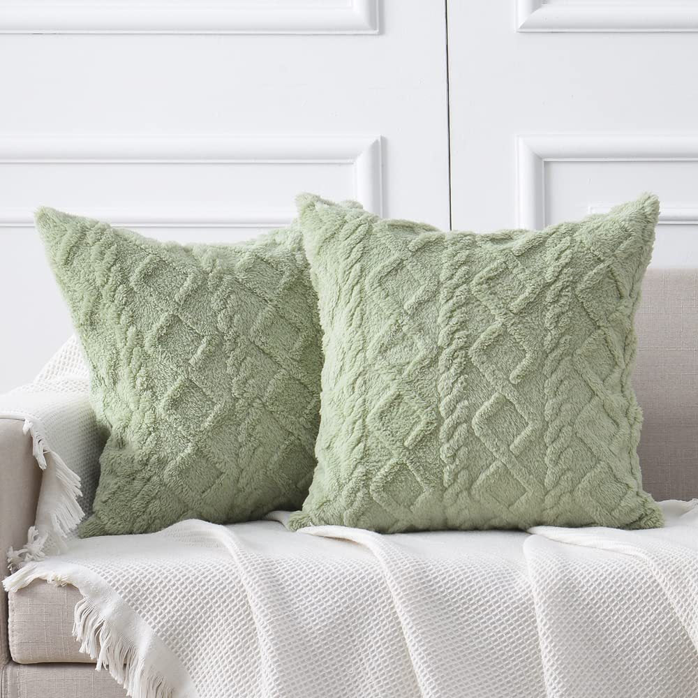 Throw Pillow Cover Plush Sherpa Geometric Tufting