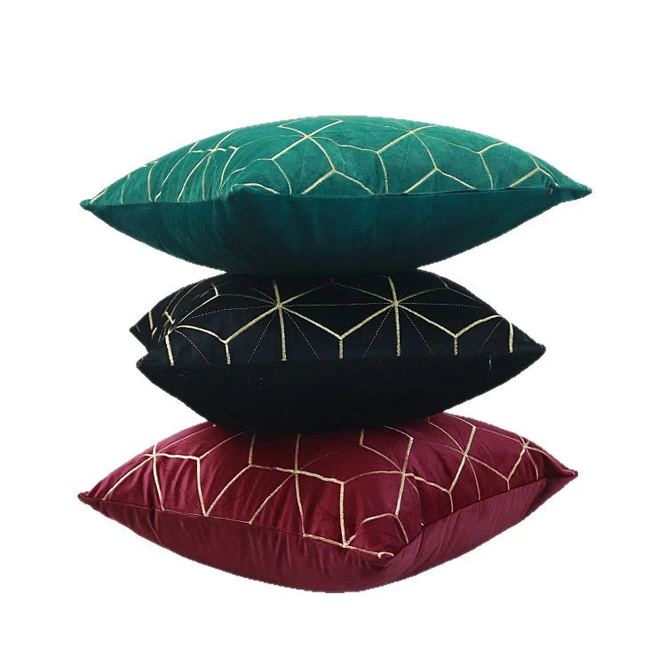 Throw Pillow Cover Plush Velvet Metallic Embroidery Hidden Zipper