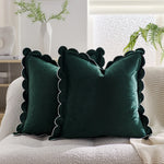 Throw Pillow Cover Plush Velvet Scalloped Trim Hidden Zipper