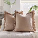Throw Pillow Cover Plush Velvet Scalloped Trim Hidden Zipper