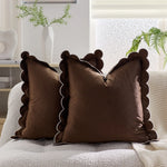 Throw Pillow Cover Plush Velvet Scalloped Trim Hidden Zipper