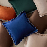 Throw Pillow Cover Plush Velvet Scalloped Trim Hidden Zipper