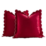 Throw Pillow Cover Plush Velvet Scalloped Trim Hidden Zipper