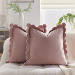 Throw Pillow Cover Plush Velvet Scalloped Trim Hidden Zipper