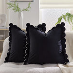 Throw Pillow Cover Plush Velvet Scalloped Trim Hidden Zipper