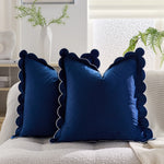 Throw Pillow Cover Plush Velvet Scalloped Trim Hidden Zipper