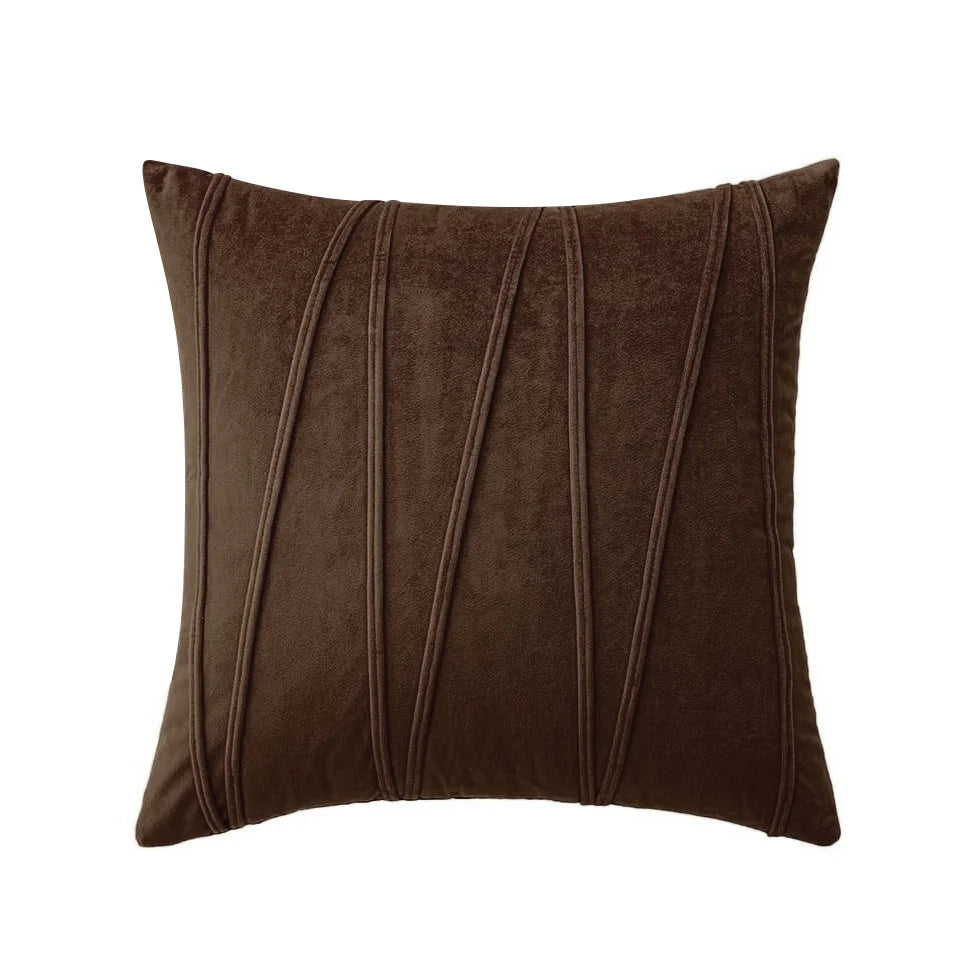 Throw Pillow Cover Plush Velvet Vertical Pintuck Hidden Zipper