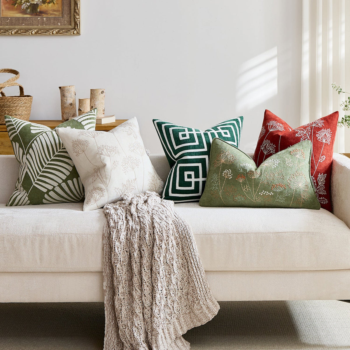 Throw Pillow Cover Raised Chenille Cotton-Linen Concealed Zipper