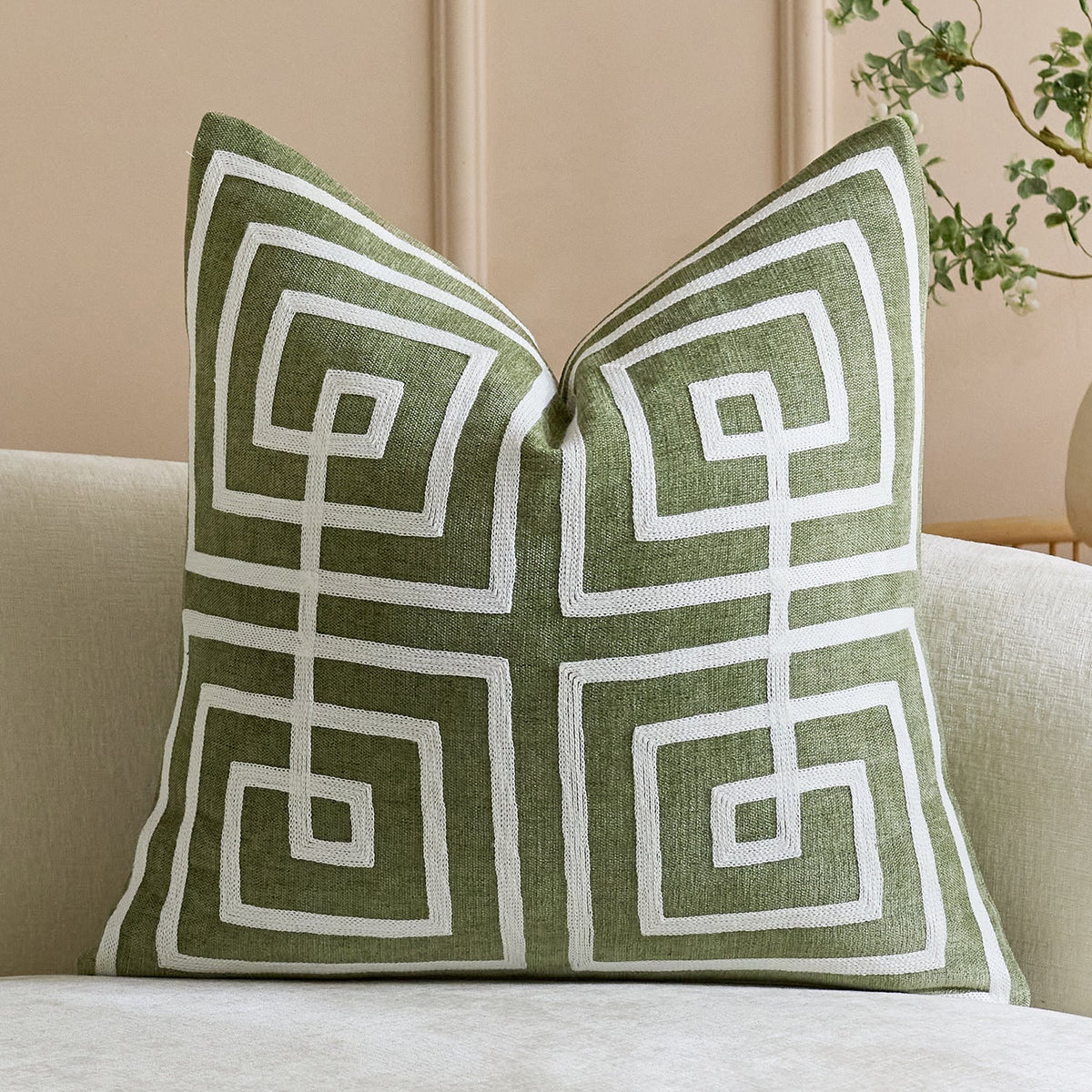 Throw Pillow Cover Raised Chenille Cotton-Linen Concealed Zipper