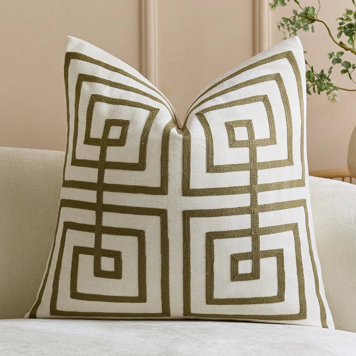 Throw Pillow Cover Raised Chenille Cotton-Linen Concealed Zipper